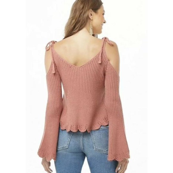 FOREVER 21 COLD SHOULDER KNIT BELL SLEEVE SWEATER - Picture 11 of 11